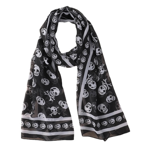 Memento Mori Skull Lightweight Chiffon Fashion Scarf - Black