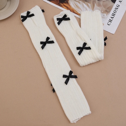 Cute, Warm & Cozy Bow  Neutral Knitted Leg Socks - 1 Pair - Black Bows / one size