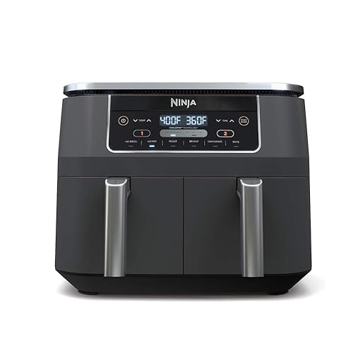 Ninja DZ201 Foodi 6-in-1 2-Basket Air Fryer with DualZone Technology, 8-Quart Capacity, and a Dark Grey Stainless Finish