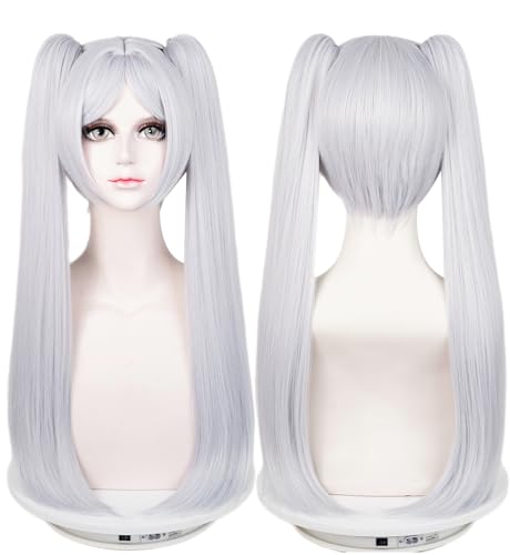 LABEAUTÉ Max Beauty Anime Frieren Cosplay Silver Long Straight Wig for Women at the Funeral, Girls Halloween Costume Party Synthetic Hair for Halloween Party Hair Wig + Wig Cap - Silver