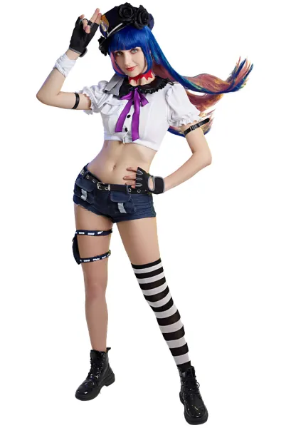Panty & Stocking with Garterbelt Stocking Police Officer Cosplay Costume Top and Shorts Set with Complete Accessories