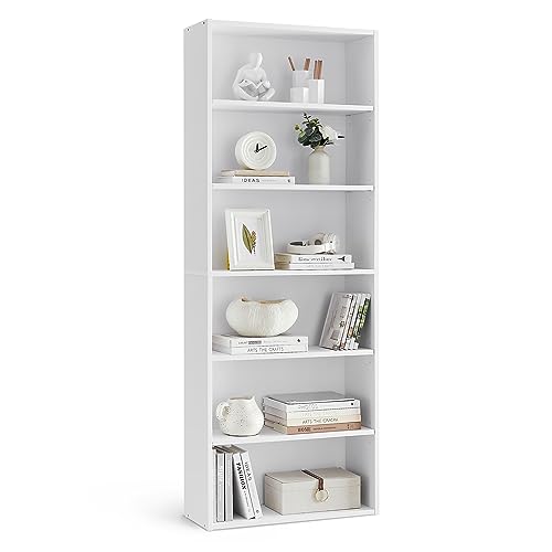 VASAGLE Bookshelf, 6-Tier Open Bookcase with Adjustable Storage Shelves, Floor Standing Unit, White ULBC166T14 - 6-Tier - White