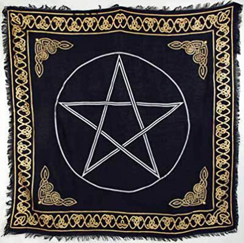 AzureGreen Gold Bordered Pentagram Altar Cloth, 36-inch x 36-inch - 36 in x 36 in