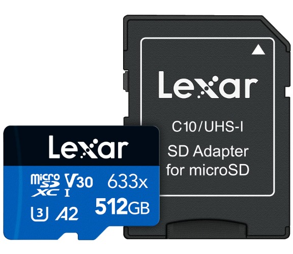 Lexar High-Performance 633x 512GB microSDXC UHS-I Card w/ SD Adapter, Up To 100MB/s Read, for Smartphones, Tablets, and Action Cameras (LSDMI512BBNL633A) - 512GB Single