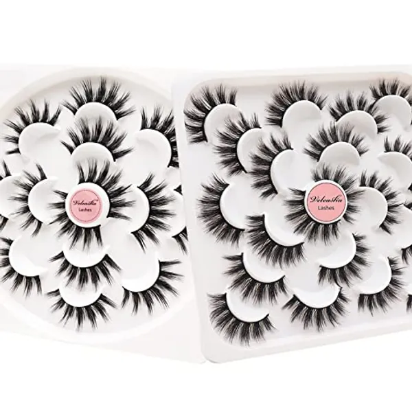 Veleasha Lashes Natural Look Fluffy False Eyelashes Faux MInk Soft Volume Handmade Eye Lashes 2 Sets Pack