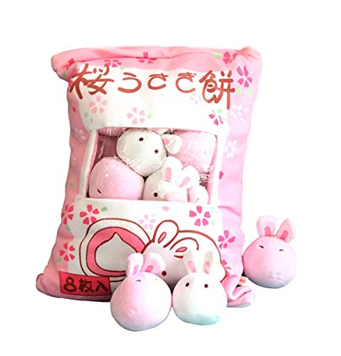 Nenalayo Cute Bag of Cherry Blossom Bunnies Plush Toy Soft Throw Pillow Stuffed Animal Toys Creative Gifts Room Decor Creative Gifts for Girls - Pink-rabbit