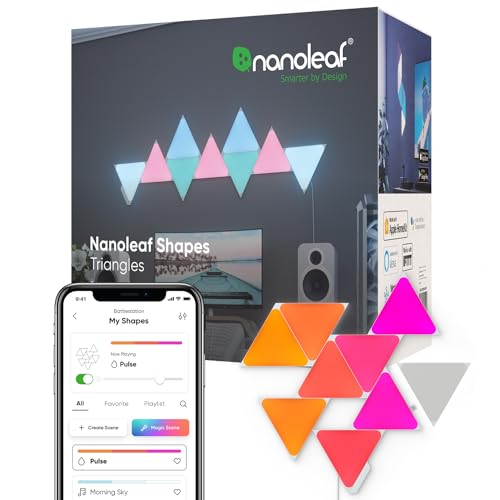 Nanoleaf Shapes Triangle Starter Kit, 9 Smart Light Panels LED RGBW - Modular Wi-Fi Colour Changing Wall Lights, Works with Alexa Google Assistant Apple Homekit, for Room Decor & Gaming - 9 Pack Starter Kit