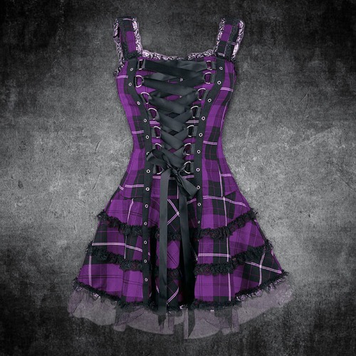 Plaid Lace Up Gothic Mini Dress - Purple / 5XL (Bust 103 cm)