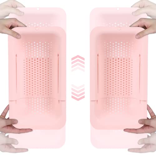 BLUE GINKGO Over The Sink Colanders - Pack of 2 Expandable Basket Colander for Kitchen | Korean Made Strainer | Rinse, Drain, Dry (Adjust 14-19 Inches) - Pink - Pink Pink
