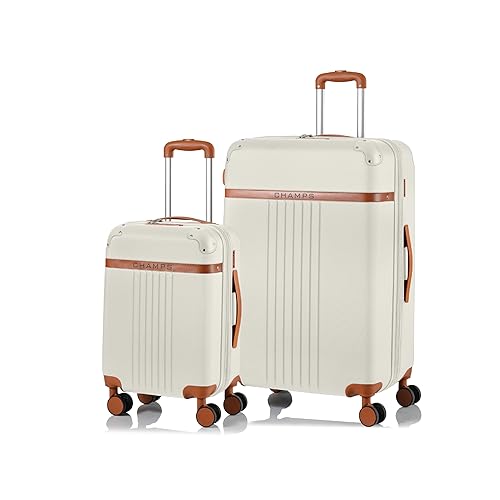CHAMPS Vintage Collection Durable Expandable Hardside Spinner 2-Piece Luggage Set, Ultra-Strong Lightweight Polycarbonate with TSA Locks and 360-Degree Wheels, Ivory - Ivory
