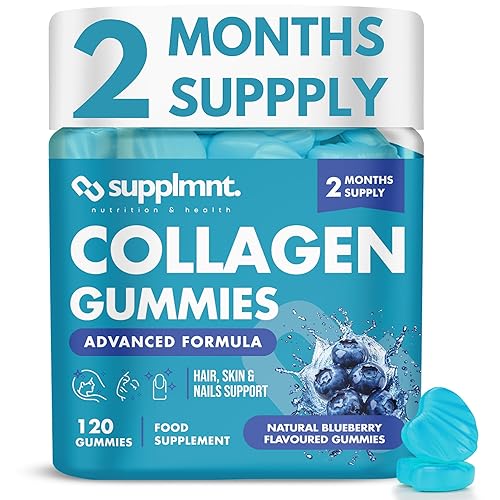 Marine Collagen Gummies - Hydrolysed Collagen Peptides with Biotin, Hyaluronic Acid & Vitamin C - Collagen Supplements for Women and Men - 120 Gummies for Skin, Hair & Nails 2 Months Supply - Blueberry - 1 count (Pack of 120)