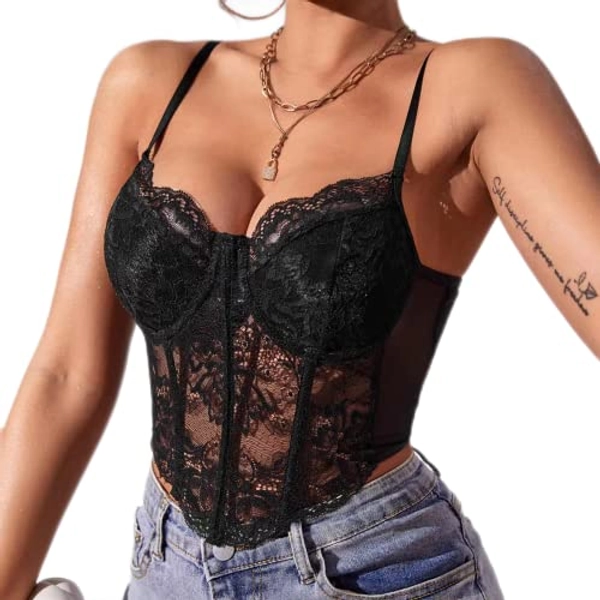 KYKUSS Lace Corset Top V Neck Elastic Straps for Party Streetwear Going Out Party Corset Tops for Women Bustier