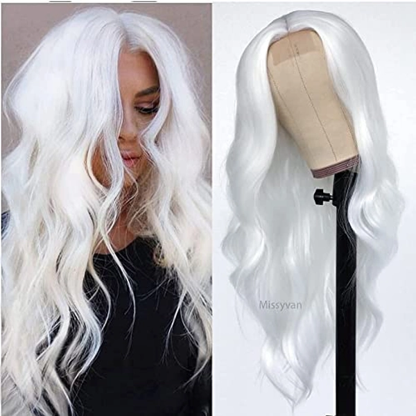 Missyvan Long Loose Wave Hair White Color Wigs Glueless Heat Resistant Fiber Hair Synthetic Wigs for Fashion Women Natural Hair Line