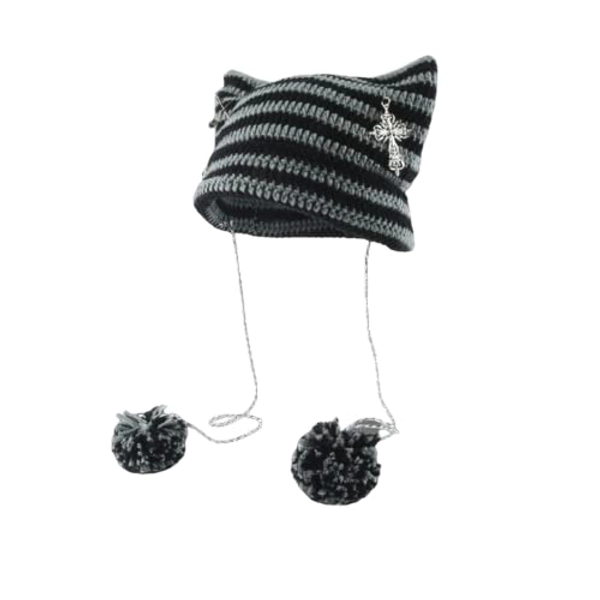 Crochet Hats for Women Vintage Beanies Women Fox Hat Grunge Goth Beanies Hat Y2K Accessories Slouchy Beanies for Women