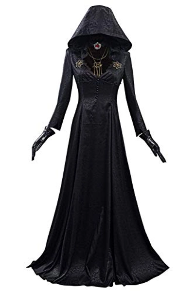 brehiay Lady Village Evil Costume Alcina Dimitrescu Black Hooded Dress Halloween Vampire Cosplay