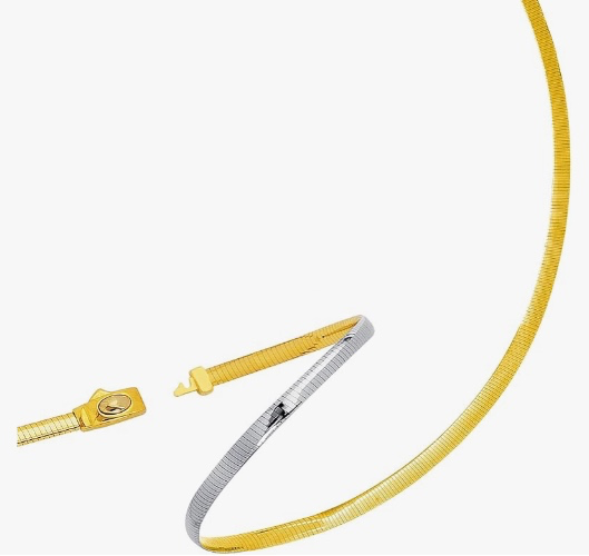 Jewelry Affairs Two Tone Reversible Omega Chain Necklace In 14k Yellow Gold And Sterling Silver, 4mm 16 inches 