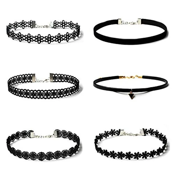 Maxforever 6 PCS Necklaces Black Velvet Choker Set Classic Gothic Tattoo Lace Chokers