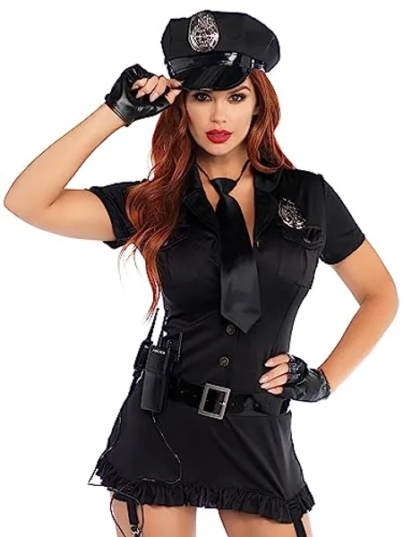 Leg Avenue Women's 6 Pc Dirty Cop Costume with Dress, Hat, Gloves, Belt, Tie, Toy Walkie Talkie