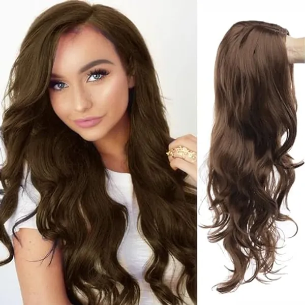 Baruisi Long Wavy Brown Wigs for Women Side Part Natural Looking Cosplay Synthetic Fiber Wig Heat Resistant Replacement Wig