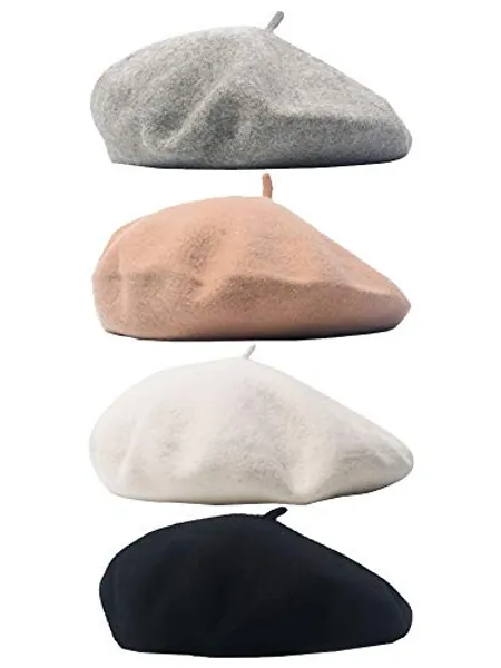 Trounistro 4 Pack Beret Hat French Beret Cap Winter Fashion Solid Color Hat for Women Girls Lady