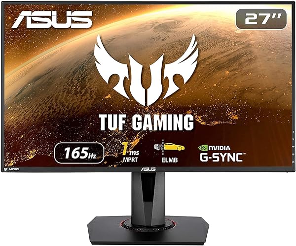 ASUS TUF Gaming 27” 1080P Monitor (VG279QR) - Full HD, IPS, 165Hz (Supports 144Hz), 1ms, Low Motion Blur, G-SYNC Compatible, Shadow Boost, VESA Mountable, DisplayPort, HDMI, Height Adjustable, Black