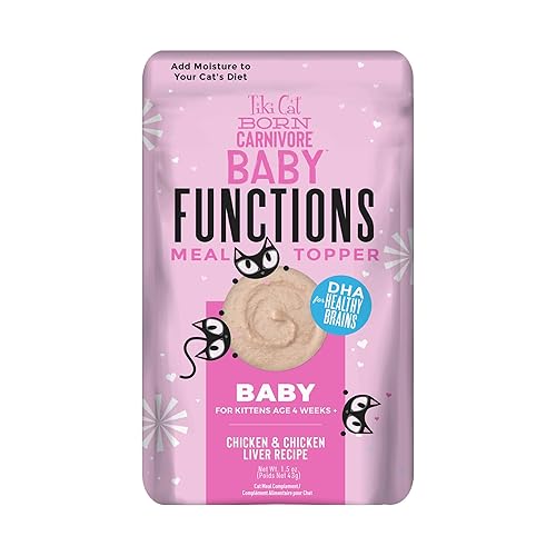 Tiki Cat Born Carnivore Baby Functional Topper Mousse, Chicken & Chicken Liver Recipe, 1.5 oz. Pouch, (Pack of 12) - 1.13 Pound (Pack of 1) - Functional Mousse