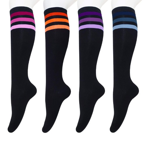 Tom & Mary Women’s Knee High Socks, Combed Cotton (86%), Non-Slip, Stretch, Stripe, Soft, Non See Through (Size 5-9)