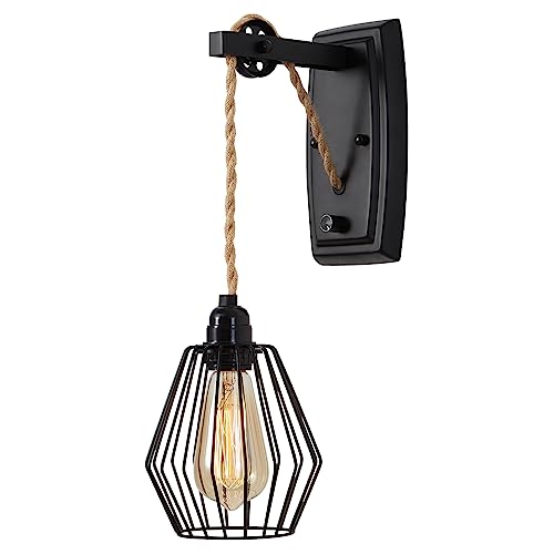 ENCOFT Wall Light with Dimmable Switch Vintage Industrial Wall Lamp Black E27 Pulley Wall Sconce Light Indoor Rustic Wall Lighting Fixture for Living Room Stair Hallway Gate - Black-pulley With Dimmable Switch