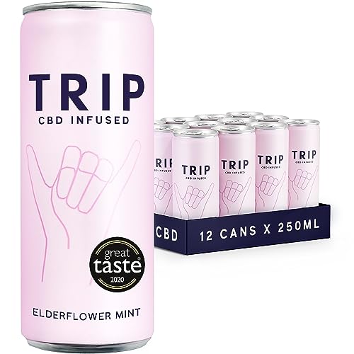 TRIP CBD Drink, Sparkling Elderflower Mint Fizzy Drink, Low Calorie, Vegan, Stress & Anxiety Relief, 250 ml (Pack of 12)