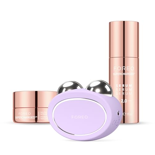 FOREO Total Facelift Bundle - BEAR 2 Advanced Microcurrent Facial Device + SUPERCHARGED SERUM 2.0 30 ml + SUPERCHARGED HA+PGA Triple Action Intense Moisturizer 15 ml - Anti Aging - Skin Care Tools - Set