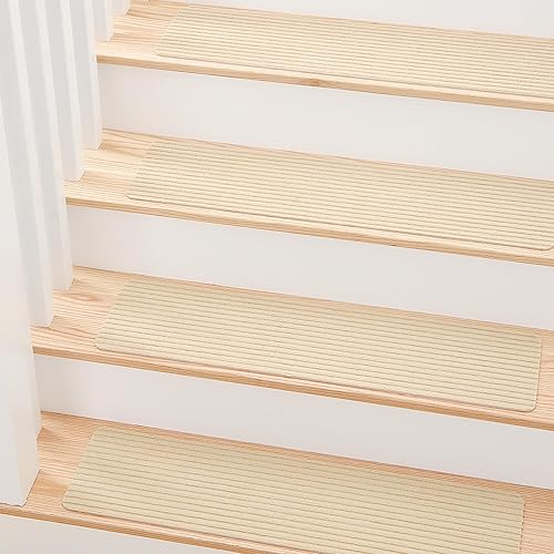 MBIGM 8" X 25.6" (15-Pack) Non-Slip Carpet Stair Treads Non-Skid Safety Rug Slip Resistant Indoor Runner for Kids Elders and Pets with Reusable Adhesive, Camel - Beige - 20 cm X 65 cm