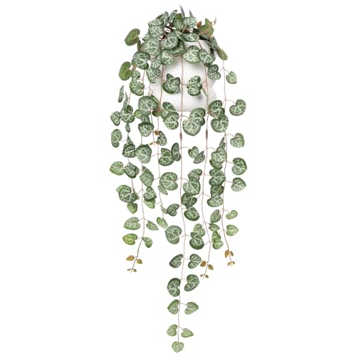 Hollyone Artificial Hanging Plants Decorative Fake Potted Plants, String of Hearts Plants Indoors Outdoors, Faux Trailing Plants for Home, Wall, Living Room, Bedroom, Office Decorations - Green - Ceramic Pot#2