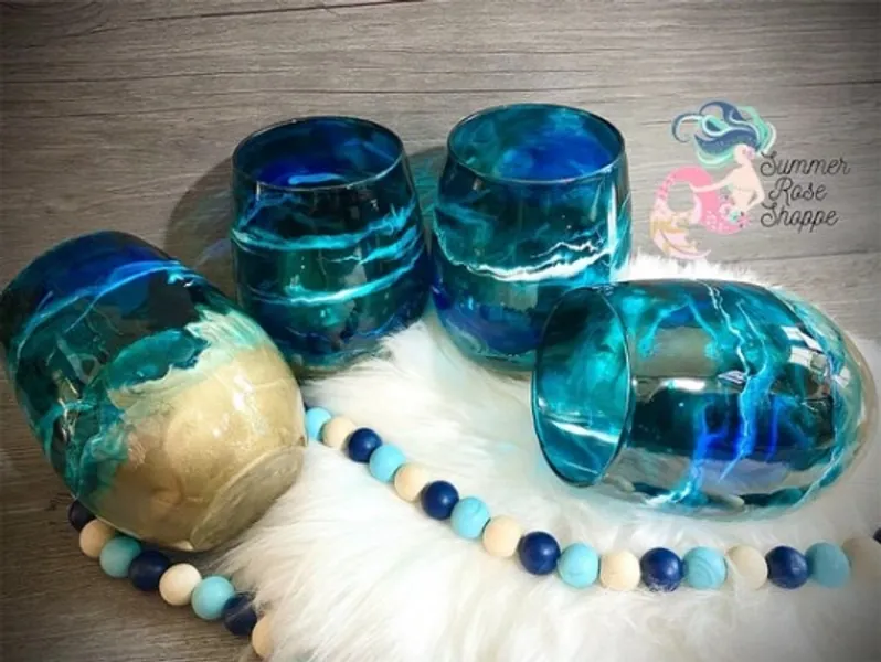 Glass Beach Ocean Themed Stem or Stemless Wine Glass  Blue | Etsy