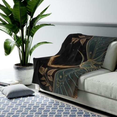 Luna Moth Velveteen Plush Blanket - 60" × 80"