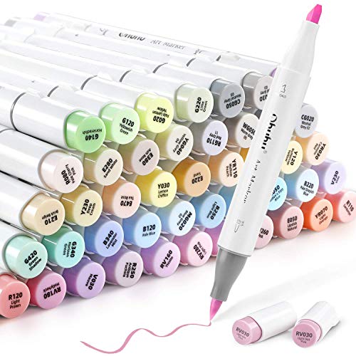 Ohuhu Pastel Markers Brush Tip - Double Tipped Alcohol Markers for Artist Adults Coloring Illustration - Brush & Chisel - Honolulu Of Ohuhu Markers - 48 Pastel Colors of Sweetness -  Refillable Ink - Sweetness