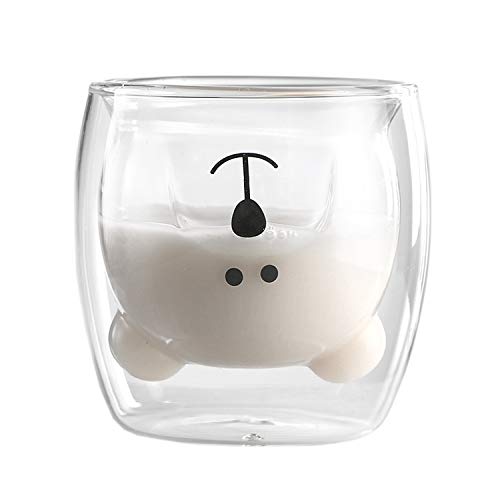 MUCHENGGIFT Cute Mugs Bear Tea Coffee Cup Milk Couple Double Wall Glass Mugs - Clear