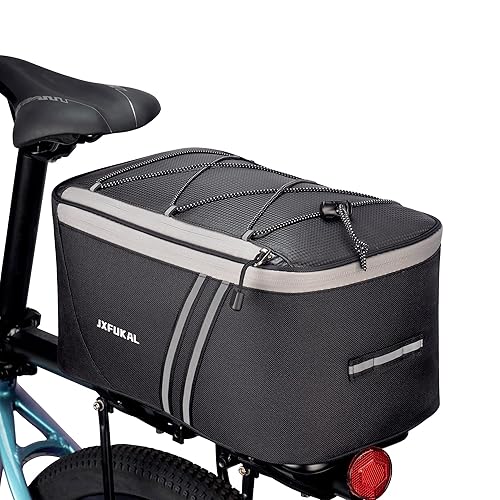 JXFUKAL Rear Bike Rack Bag with Rain Cover, 7L/9L/10L/12L Waterproof Bicycle Ebike Saddle Bag Cycling Pannier Trunk Carrier with Reflector & Adjustable Cord for Commuter Travel Outdoor - With Insulation Inner- 12l
