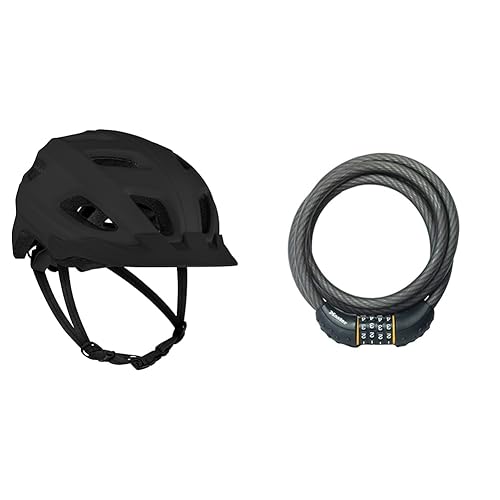 Retrospec Lennon Bike Helmet with LED Safety Light Adjustable Dial & Removable Visor - Matte Black - Helmet + Cable Lock