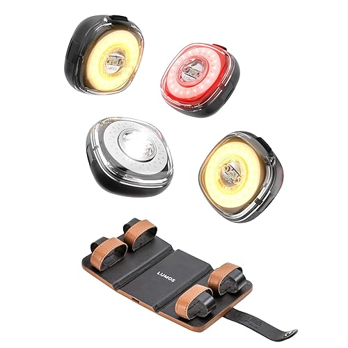 Lumos Firefly Smart Bike Light System - Sync Front & Rear LED Light | Custom Brightness, Flash Pattern, Day/Night Mode | Turn Signals | Brake Lights | Night Riding Bicycle Accessories for Men & Women - 4 X Lumos Firefly + Quad Charging Mat (New)