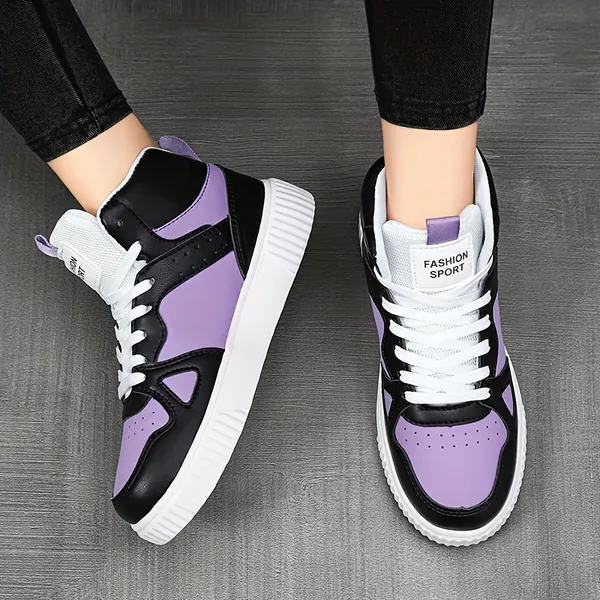 Colorblock High-top Sneakers, Lace Up Platform Soft Sole Sporty Trainers, Round Toe Breathable Shoes