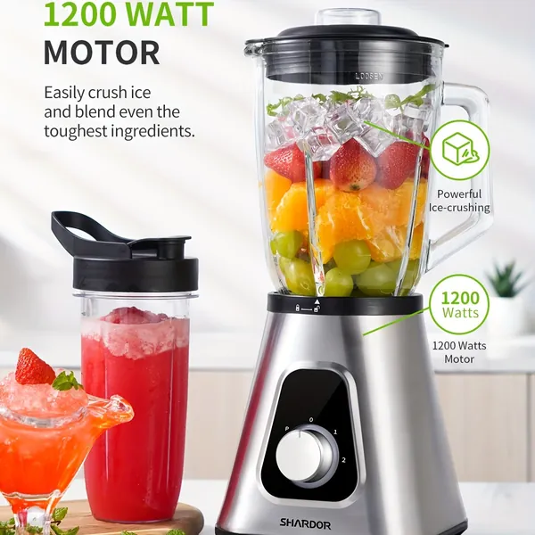 * Blender 1200W Professional Countertop Blender for Kitchen with 7.67in/19.48cm Pitcher and Personal 4.8in/12.19cm Cup, Ice Crushing, 2-Speed Co