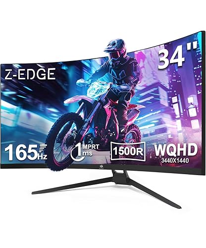 Z-Edge UG34 34" Ultrawide 2K Curved Gaming Monitor with 165Hz Refresh Rate, 21:9 Aspect Ratio, 1ms MPRT, 3440x1440 Resolution, 1500R Curvature, VA Panel, 178 Viewing Angles, AMD Freesync - UG34 Ultrawide 2K Curved