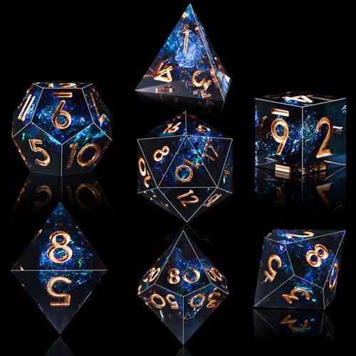 SIQUK 7-Die DND Dice Set Sharp Edge Polyhedral Dice Game Dice for Dungeons and Dragons RPG MTG Table Games (Dark Star) - Dark Star