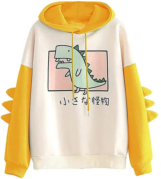 Dinosaur Hoodie,Ladies Fashion Casual Pullover,Long Sleeve Cartoon Sweater,Cute Dinosaur Ladies Top