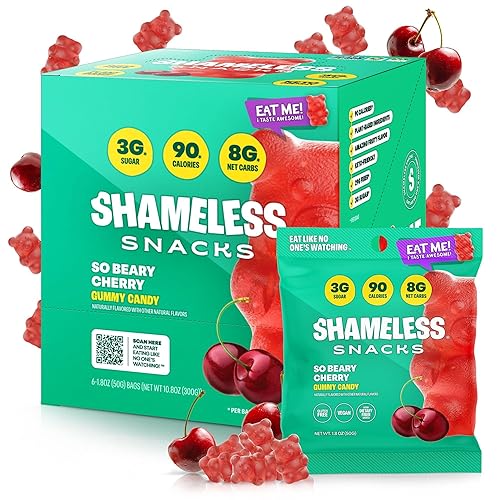 Shameless Snacks - Healthy Low Calorie Snacks, Low Carb Keto Gummies (Gluten Free Candy) - 6 Pack So Beary Cherry - So Beary Cherry