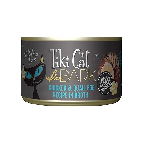 Tiki Cat After Dark, Chicken & Quail Egg, High-Protein and 100% Non-GMO Ingredients, Wet Cat Food for Adult Cats, 5.5 oz. Cans (Pack of 8) - Chicken & Quail Egg - 5.5 Ounce (Pack of 8)