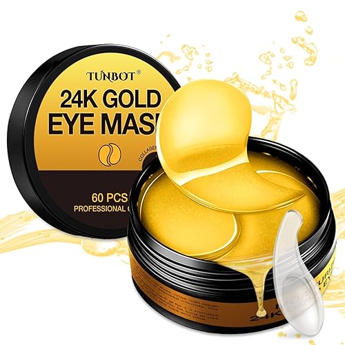 Tunbot Under Eye Patches - 60 Pieces - 24k Gold Eye Mask - Anti-Aging - Contains Collagen and Hyaluronic Acid - Removes Dark Circles, Puffiness and Wrinkles, Moisturizes - Home Beauty - Unscented