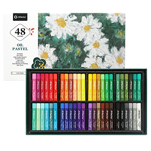 Artecho Oil Pastels Set of 48 Colors (10x70mm), Soft Oil Pastels for Art Painting, Drawing, Blending, Oil Crayons Pastels Art Supplies for Artists, Beginners, Students, Teachers - 48 Basic Colors