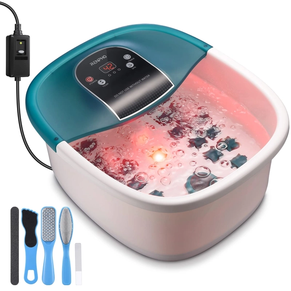 RENPHO voetenbad met warmte, voetspa Shiatsu-massageapparaat met GFCI-stekker en pedicureset, vibratiebubbels met temperatuurregeling en 22 verwijderbare rollen voor ontspannende voeten