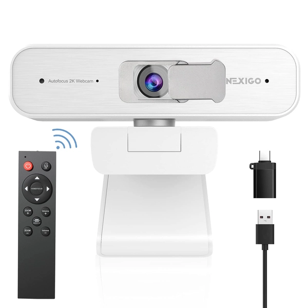 Zoomgecertificeerd, NexiGo N940P 2K Zoomable webcam met afstandsbediening en softwarecontrole | Sony Starvis-sensor | 1080P@60FPS | 3x inzoomen | Dubbele stereomicrofoon, voor Zoom/Skype/Teams/Webex (wit)